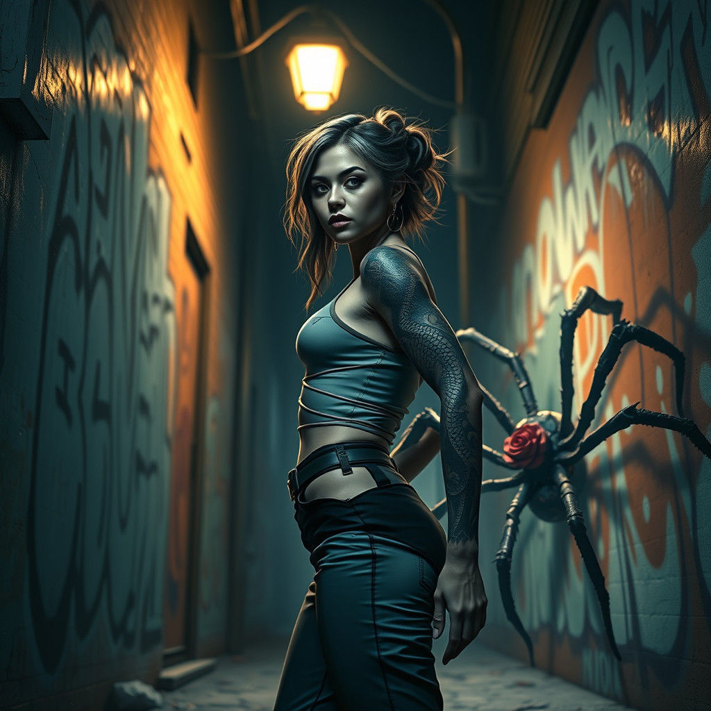Dragon Tattoo in Dark Alley: A Dark Fantasy Scene