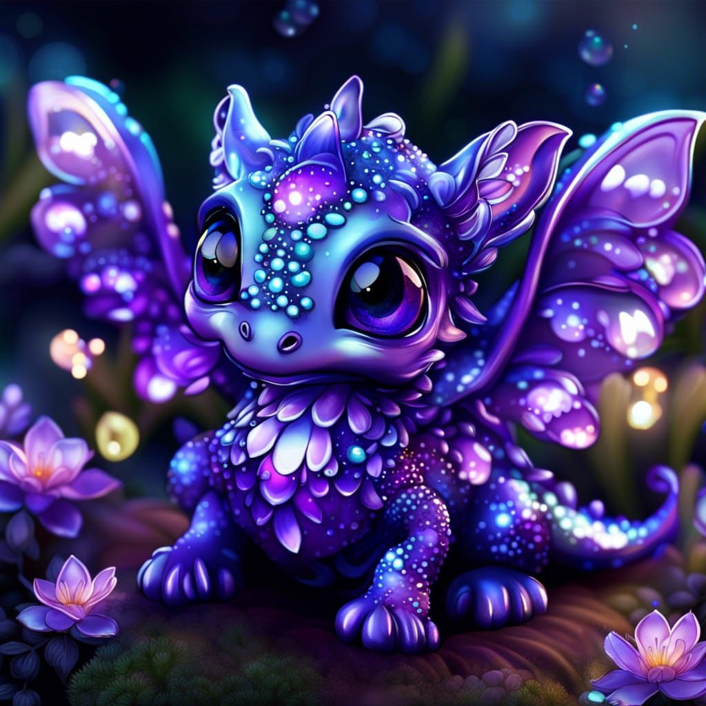 Chibi Amethyst Dragon in Bioluminescent Garden