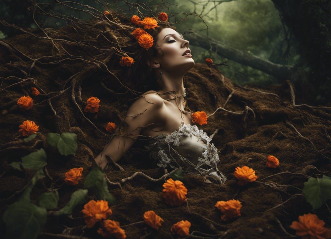 Tortured Woman Reclaimed by Nature: Surreal Digital Art