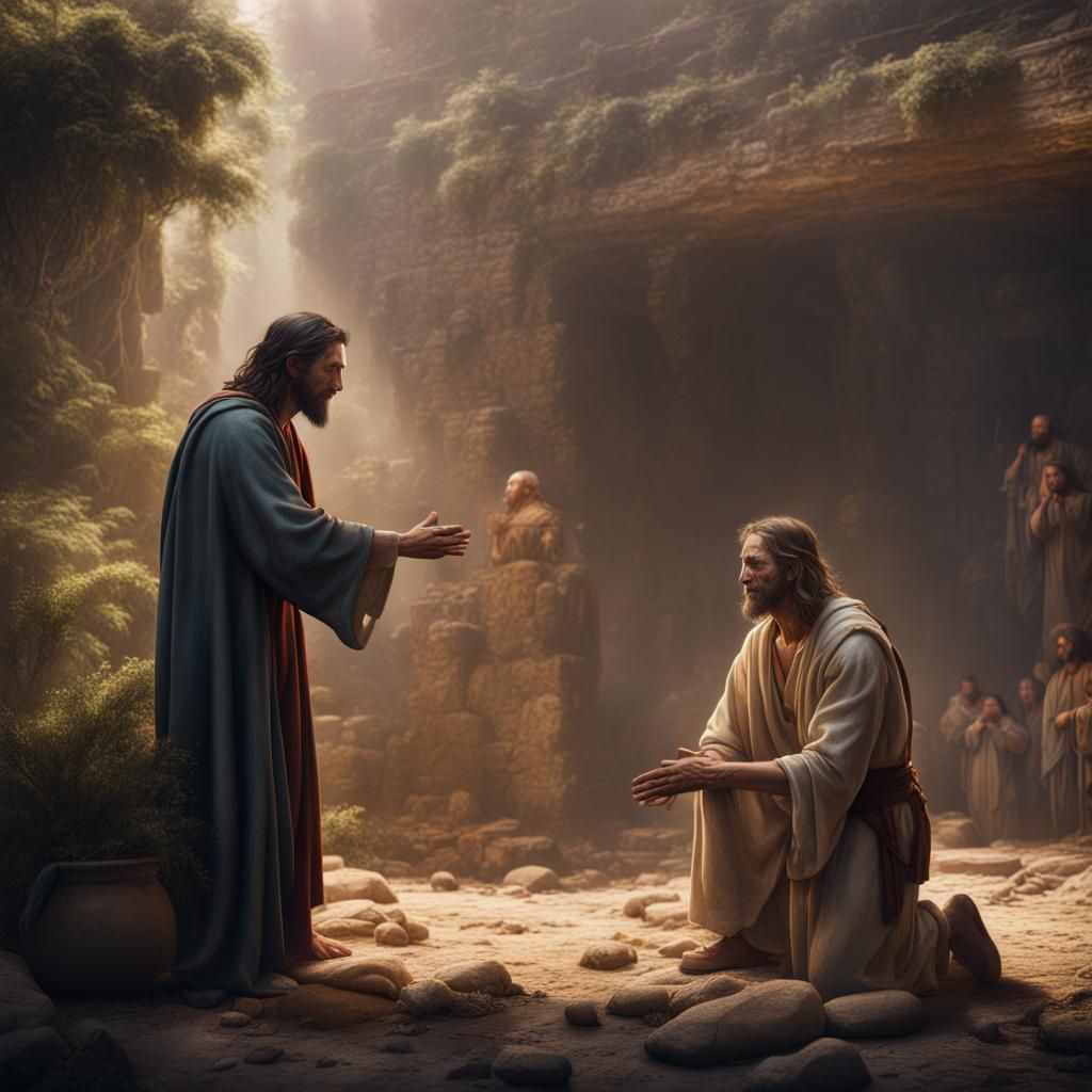 Jesus Heals Blind Man: Detailed Matte Painting