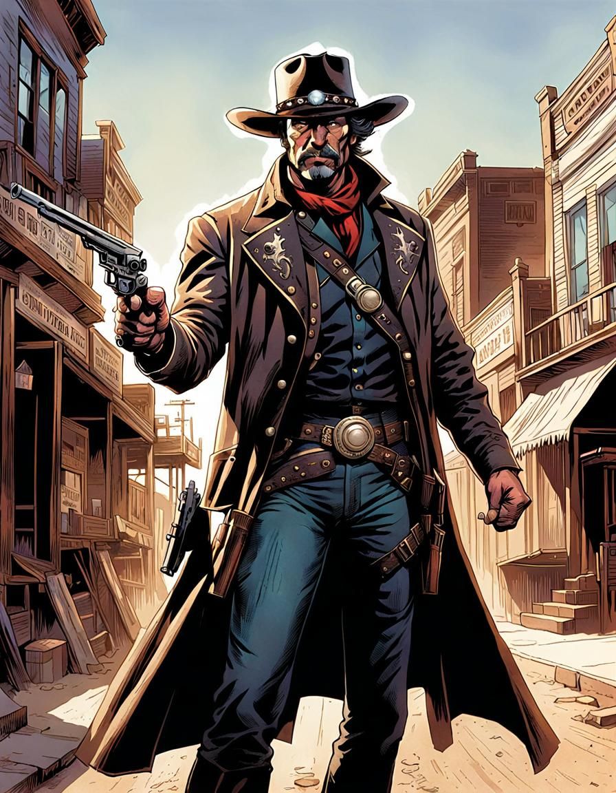 Fierce Gunfighter in Old West Comic Book Art