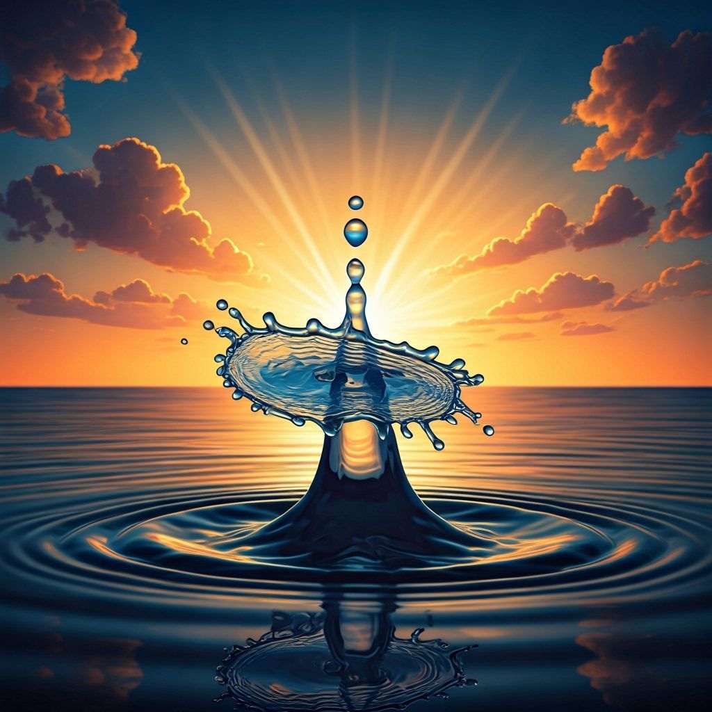 Splashing water drop, when hitting the water surface in a tropical ocean.