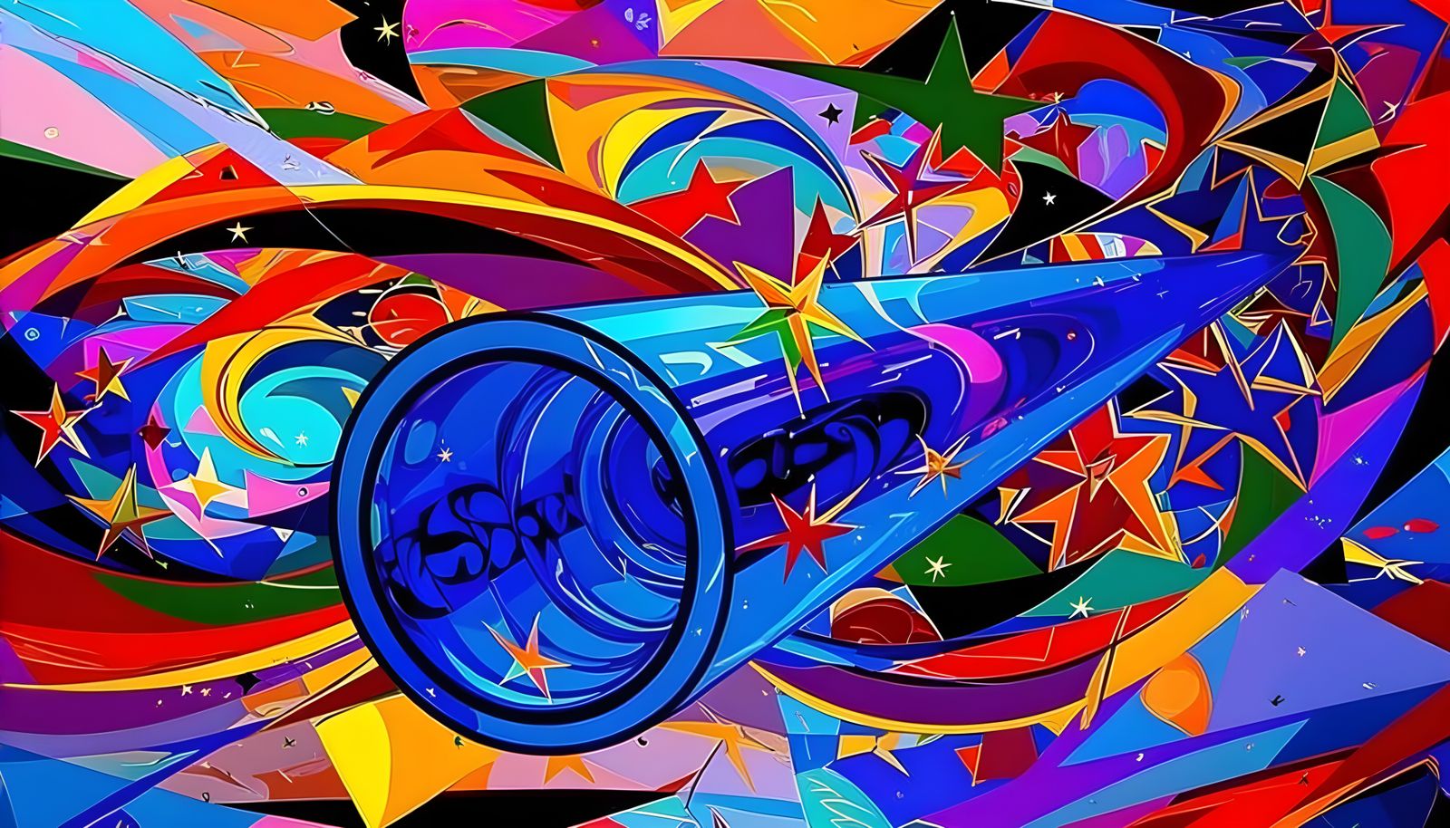 Iridescent Cylinder Reflecting Kandinsky and Chagall Cosmos