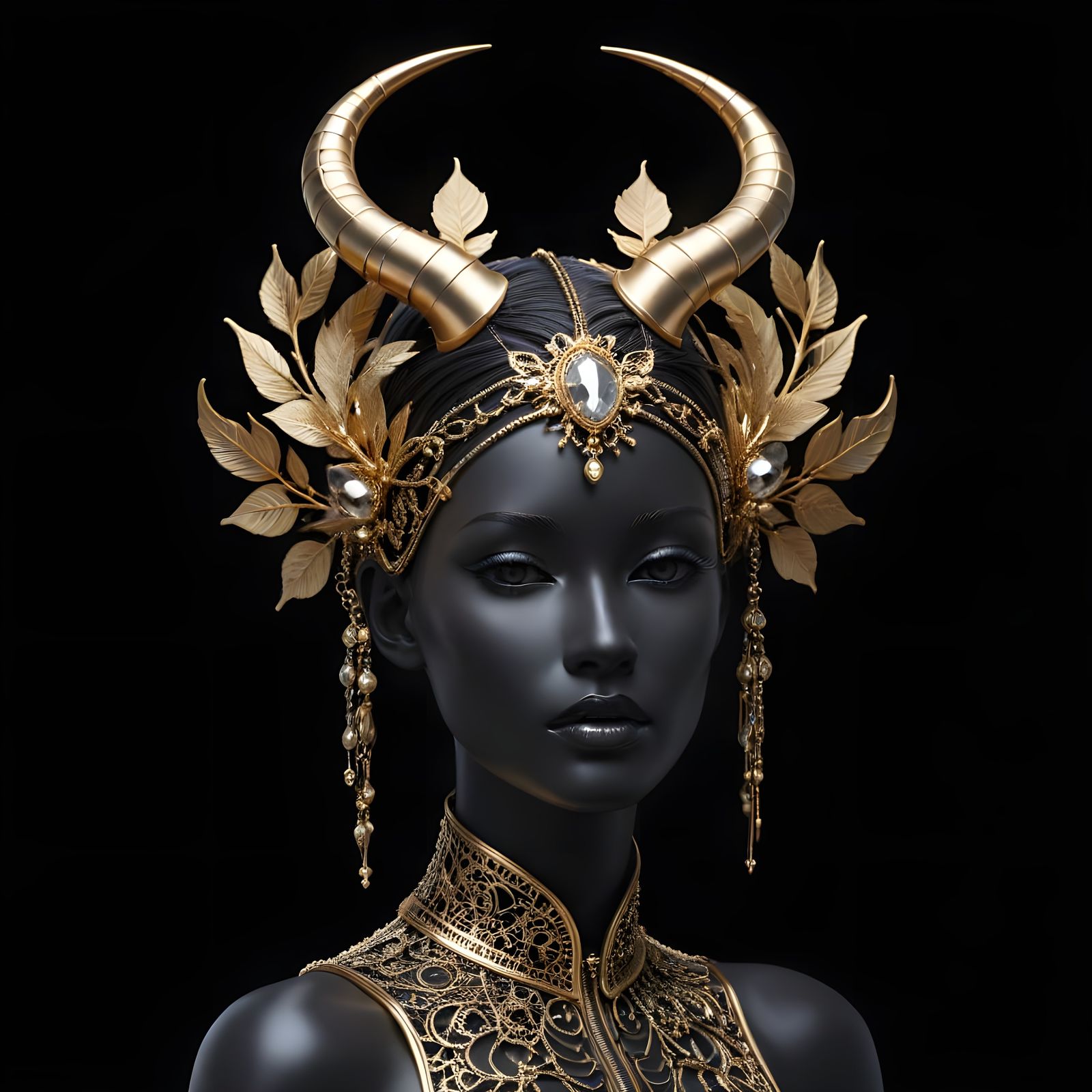 Luxurious Cyberpunk Headgear Adorns a Futuristic Princess