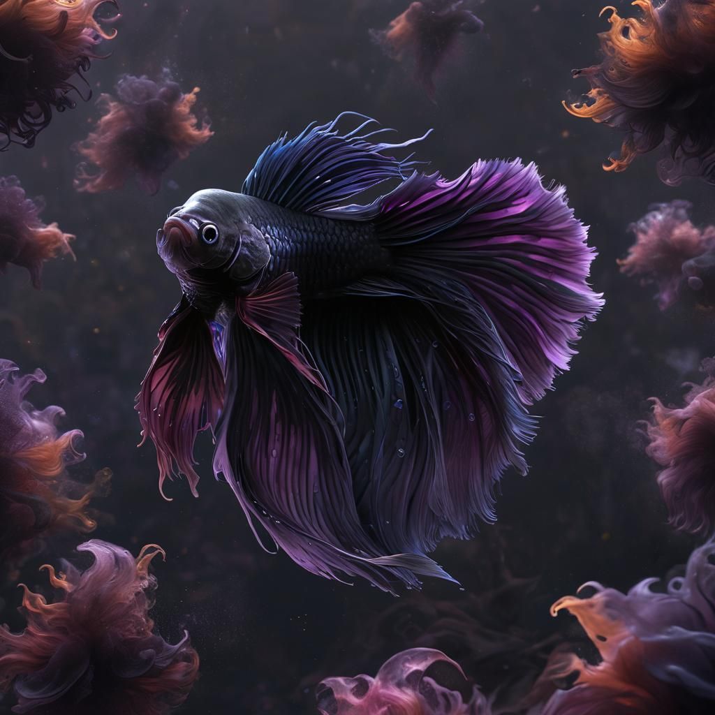 Smoky Betta Fish in Dark Crystal Water