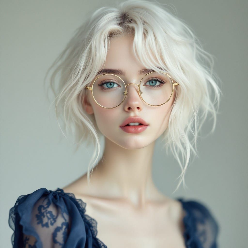 Ethereal Albino Beauty in Navy Silk