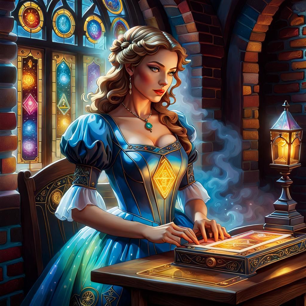 Ethereal Tarot Reader Portrait in Mixed Media Style