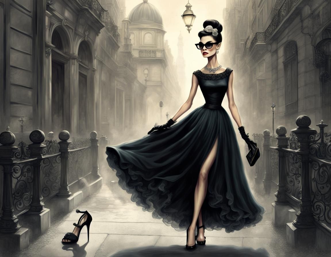 Elegant Lady with Ghostly Hair in Digital Art Style