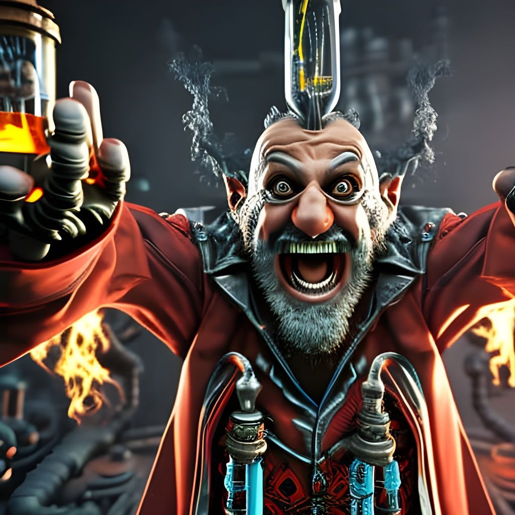 Detailed Mad Scientist in Alchemist Laboratory