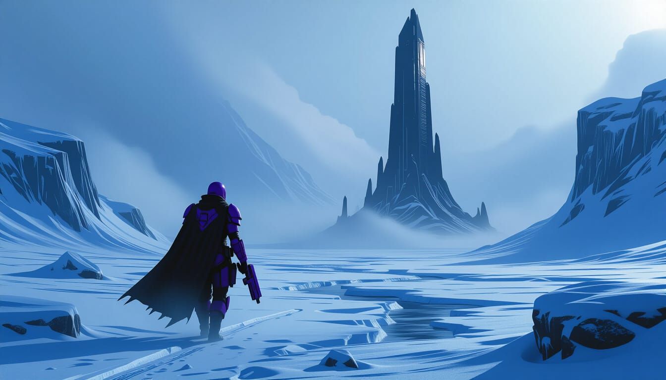 Dystopian Bounty Hunter in Frozen Tundra