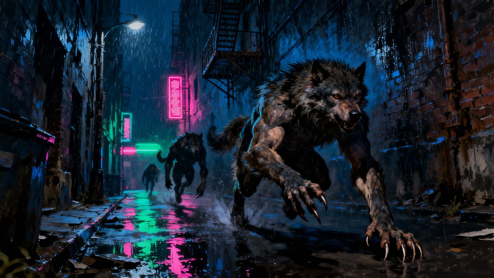 Werewolves Prowl Gritty Urban Alleyway