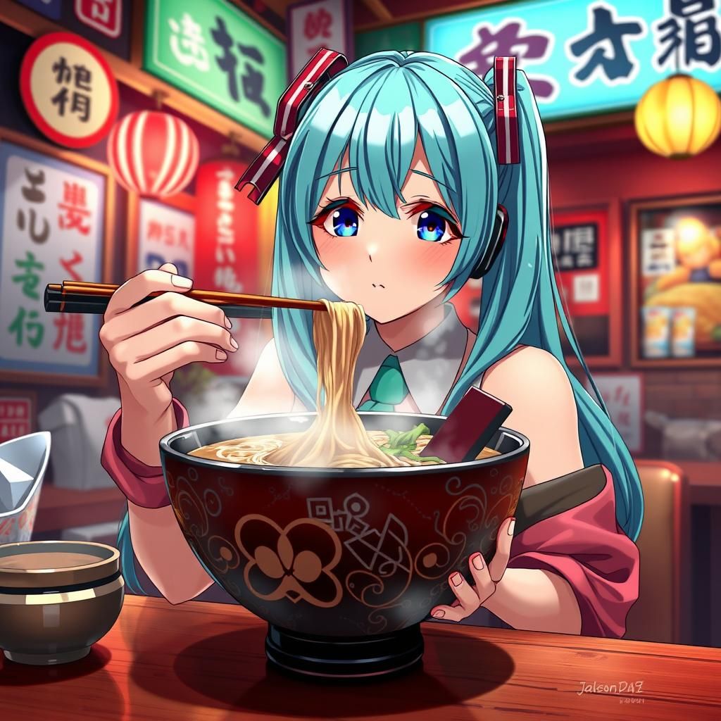 Hatsune Miku and Ramen: 3D Anime Art
