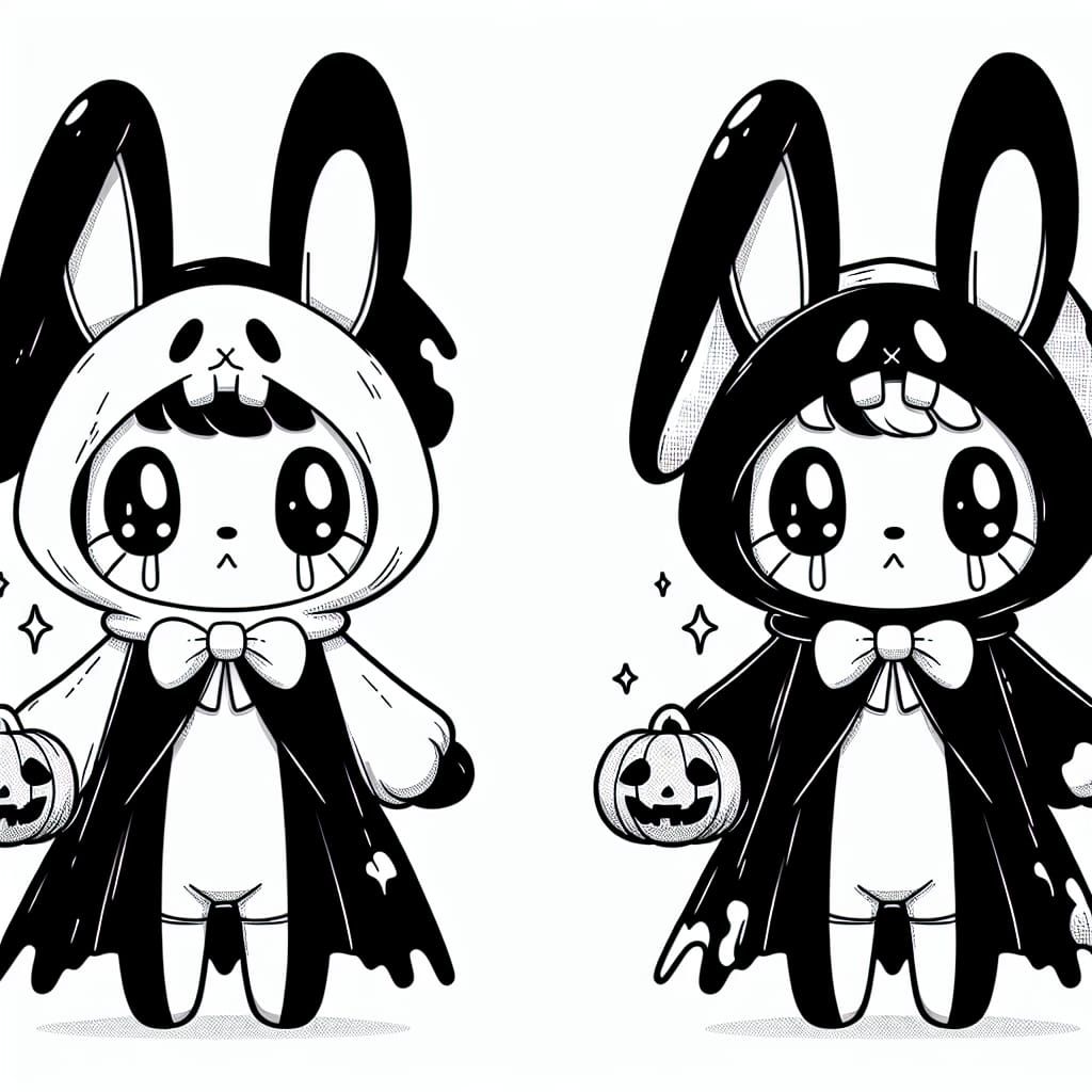 Halloween Bunny Coloring Page in Anime Style