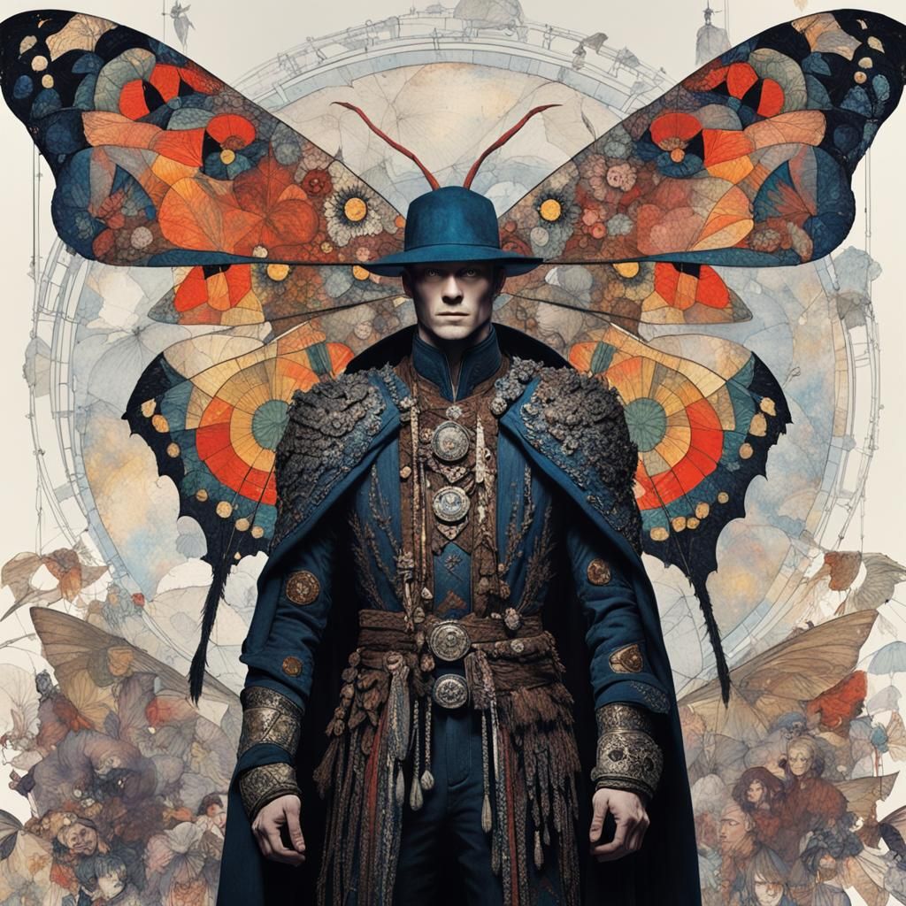 Moth Man Warrior in Golden Age Illustration Style