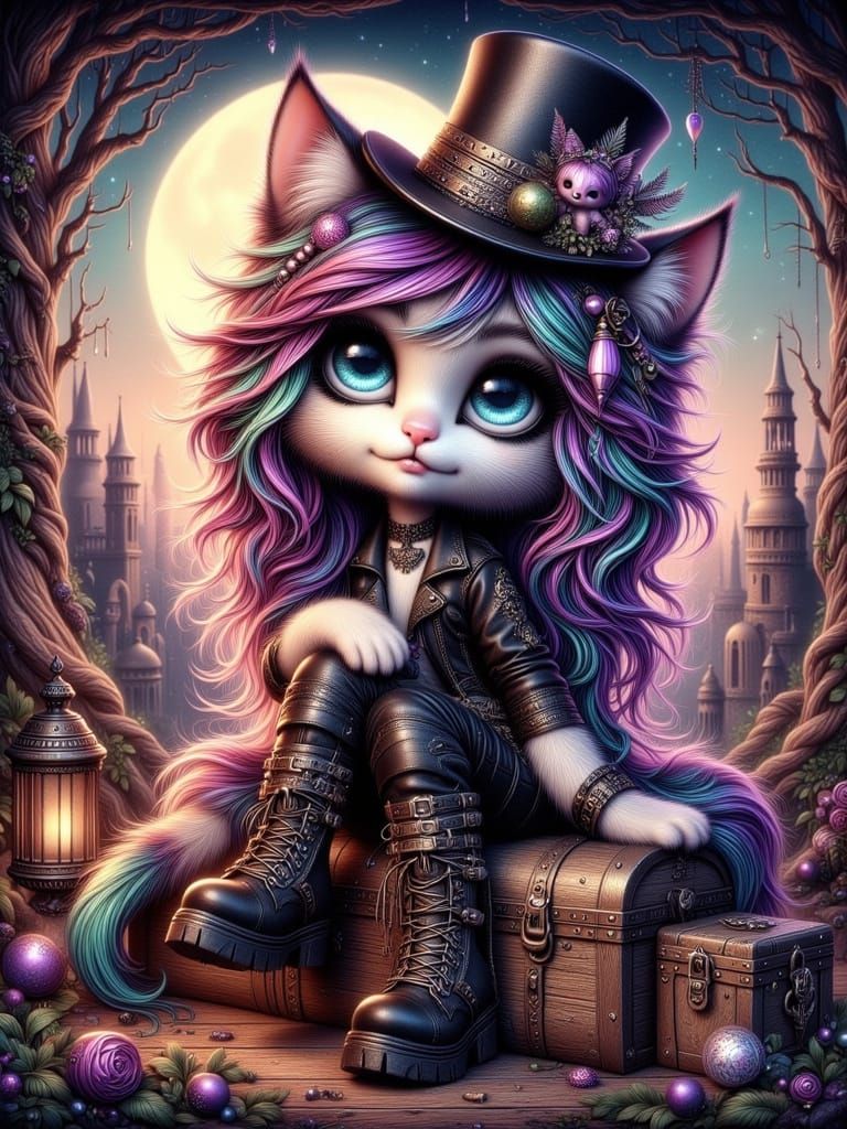 Whimsical Gothcore Cat with Intricate Details
