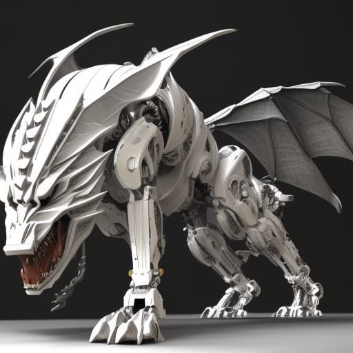 Mechanical White Wolf Dragon Hybrid in Sci-Fi Style