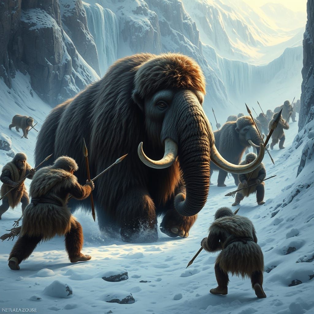Mammoth in Ancient Ice Age Landscape