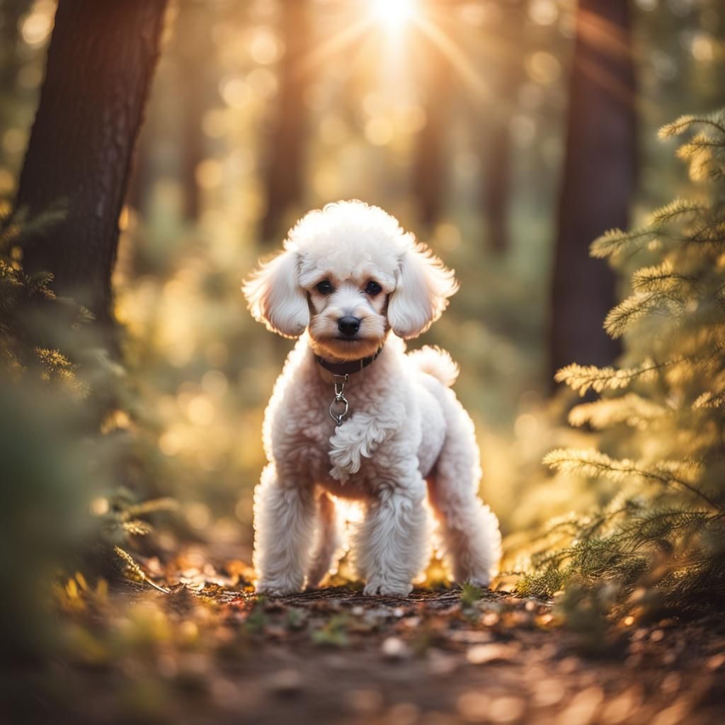 Cute Poodle Puppy in Magic Forest