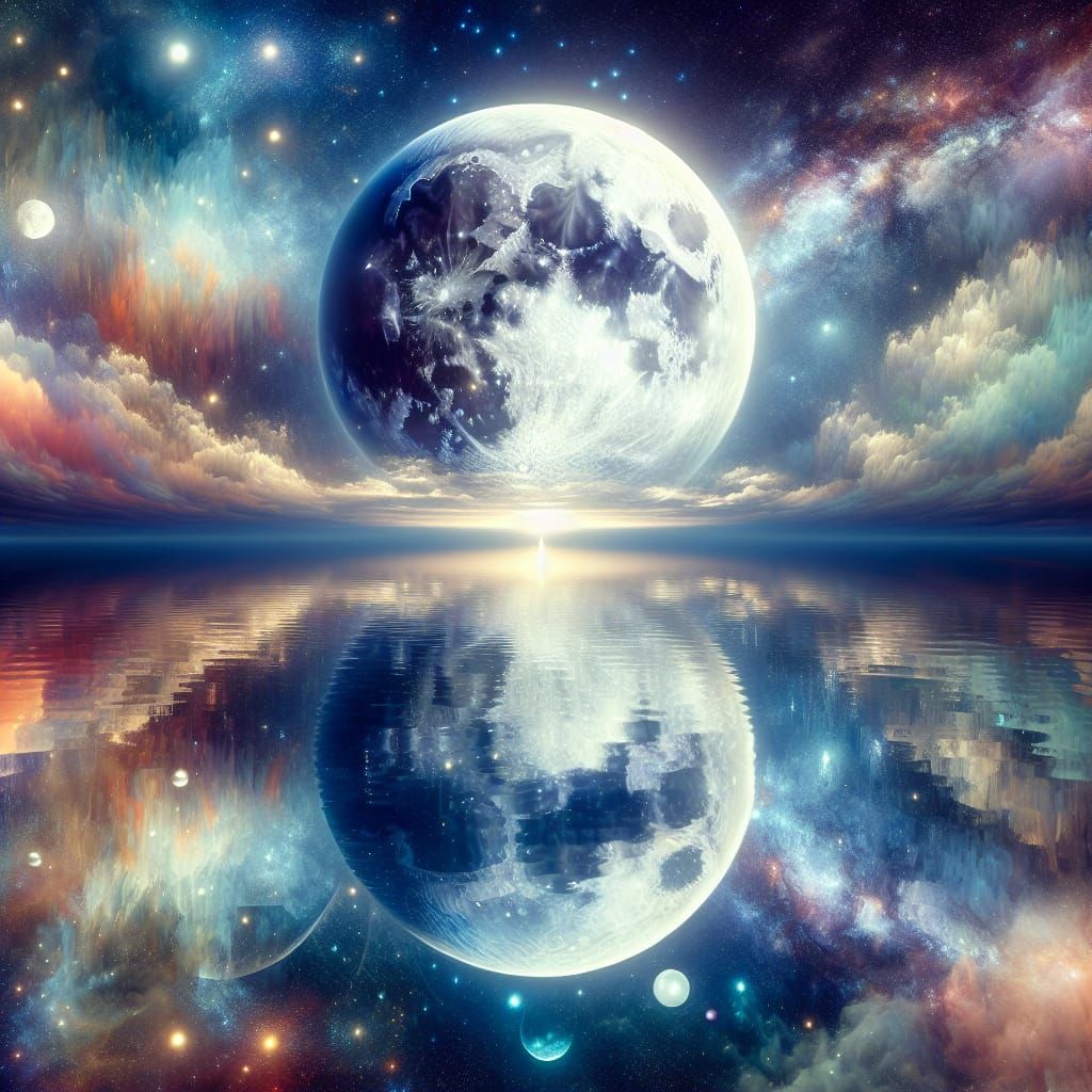 Full Moon Smiling Over Tranquil Ocean at Night