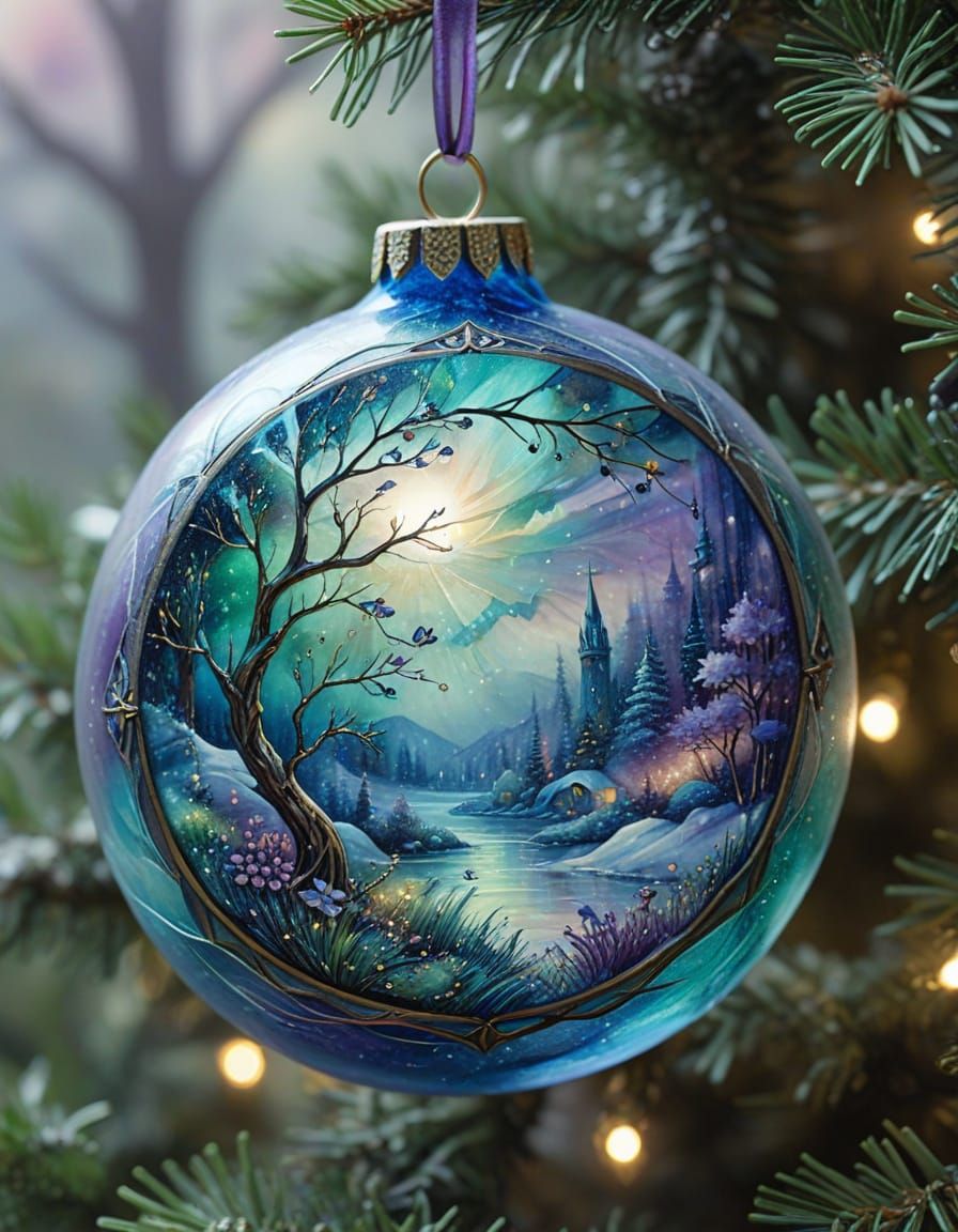 Ethereal Stained Glass Christmas Ornament in Mist