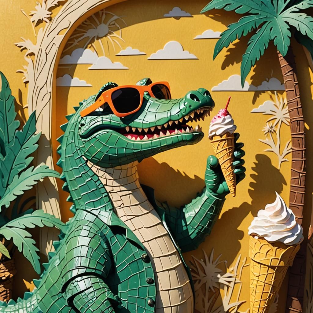 Crocodile Shadowbox Enjoying Summer Ice Cream