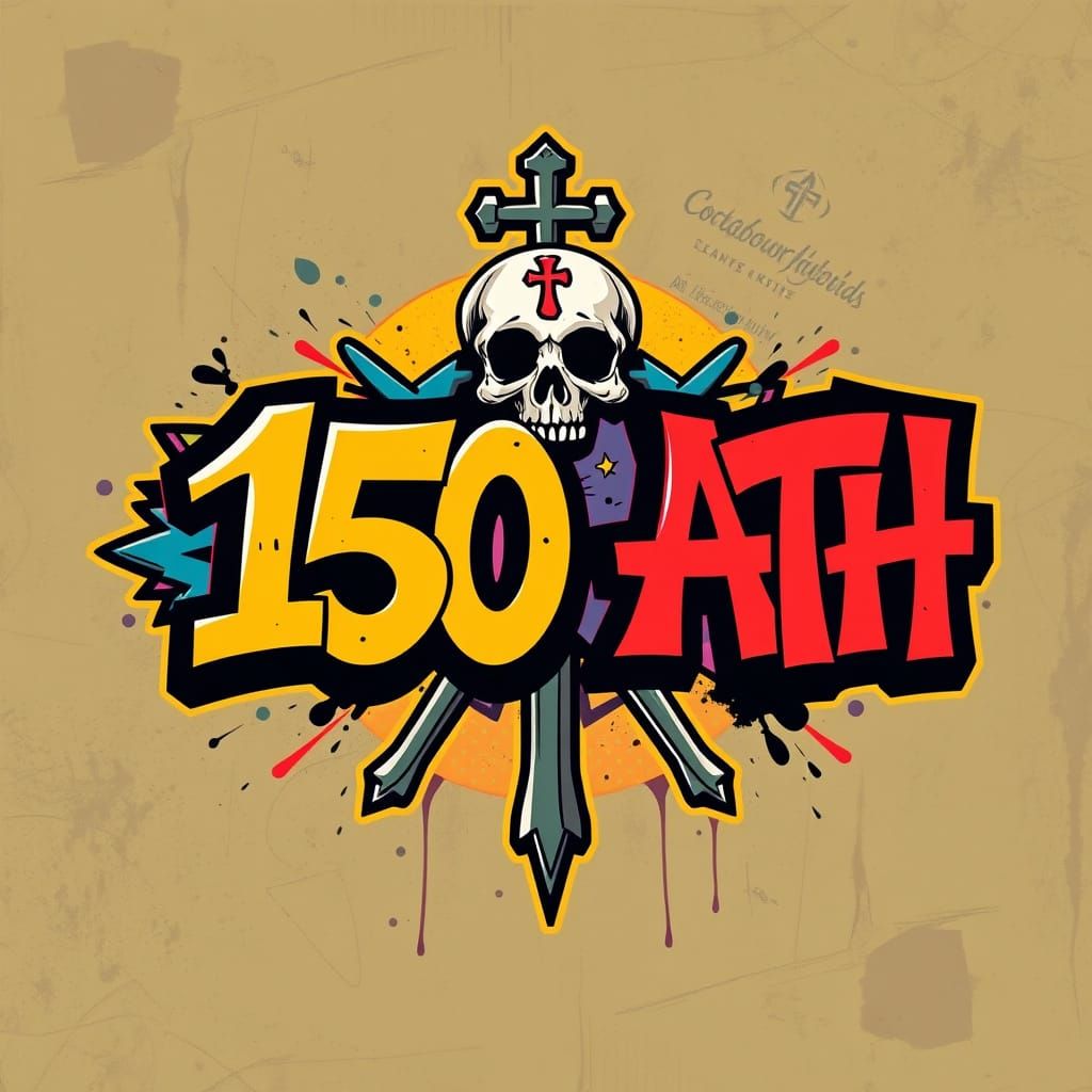 Vibrant Graffiti Sign with Skull and Cross