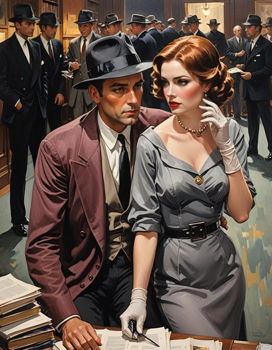 A Mysterious Congress Library Scene in Noir Style