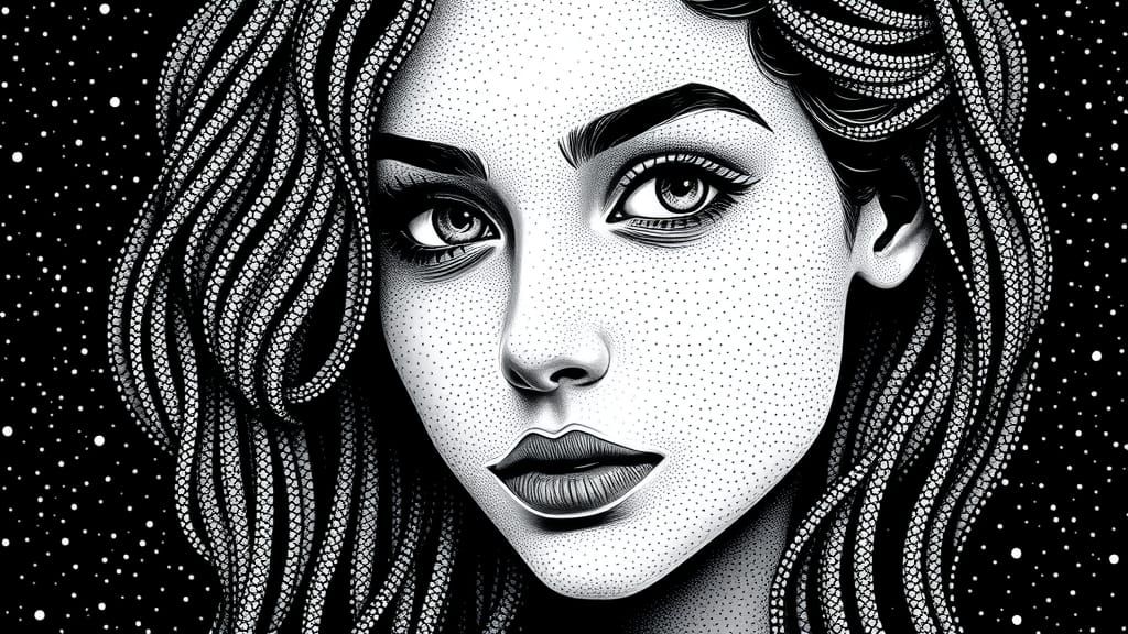 Woman's Portrait in Detailed Pointillism Style