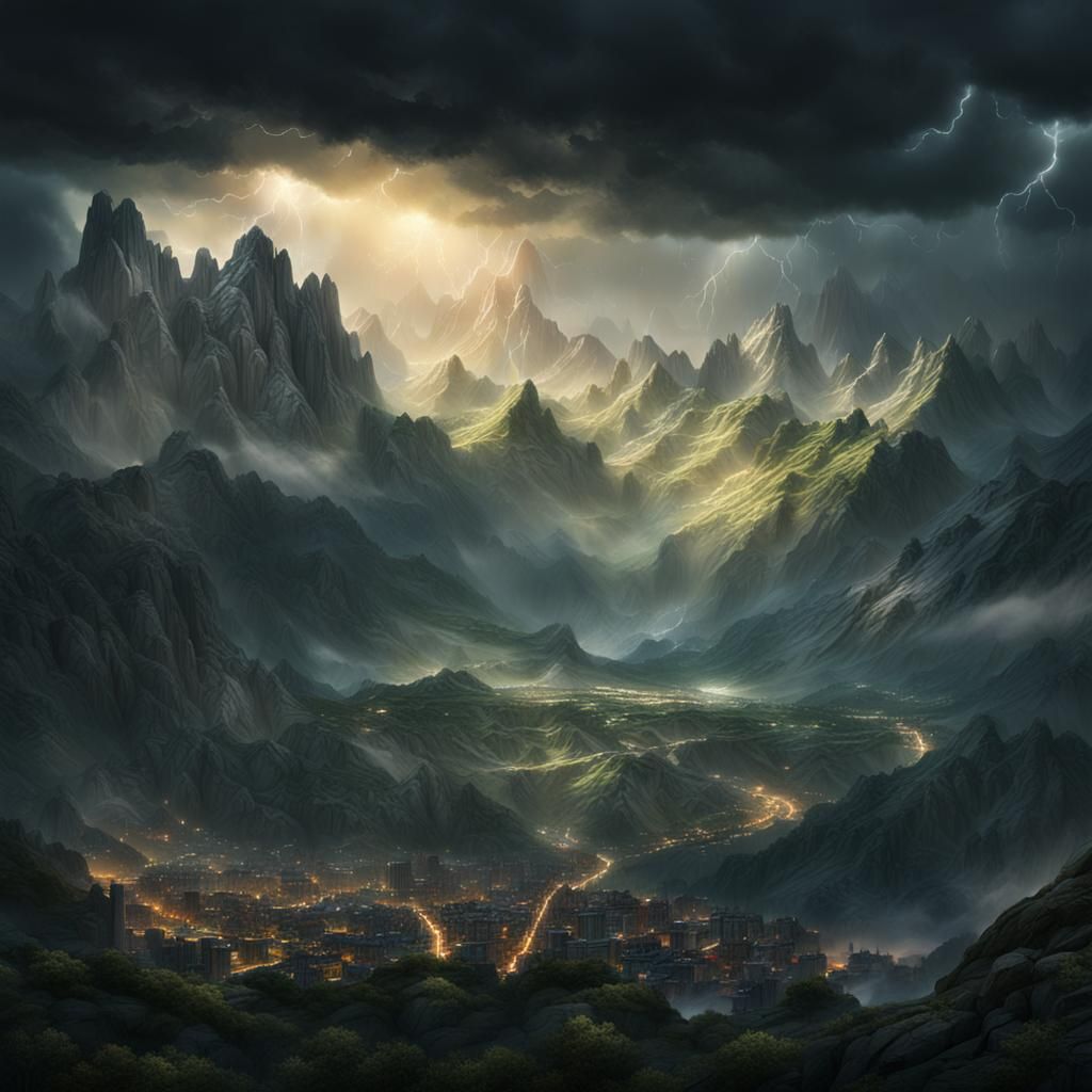 Epic Rainstorm Over Mountains: Digital Matte Painting