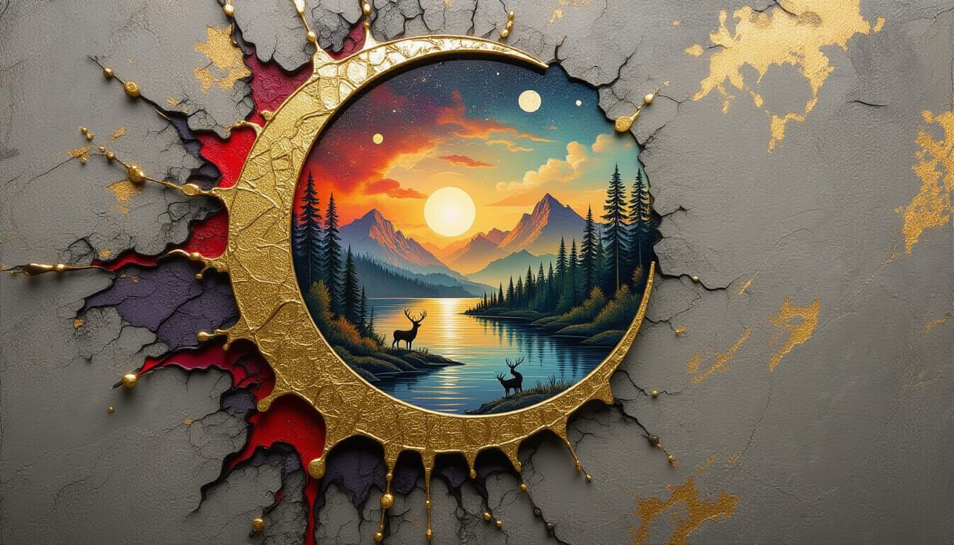 Liquid Gold Universe Forest in Crescent Moon