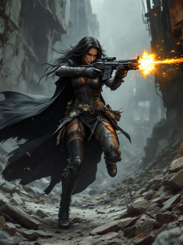 Gothic Post-Apocalyptic Warrior in Battle