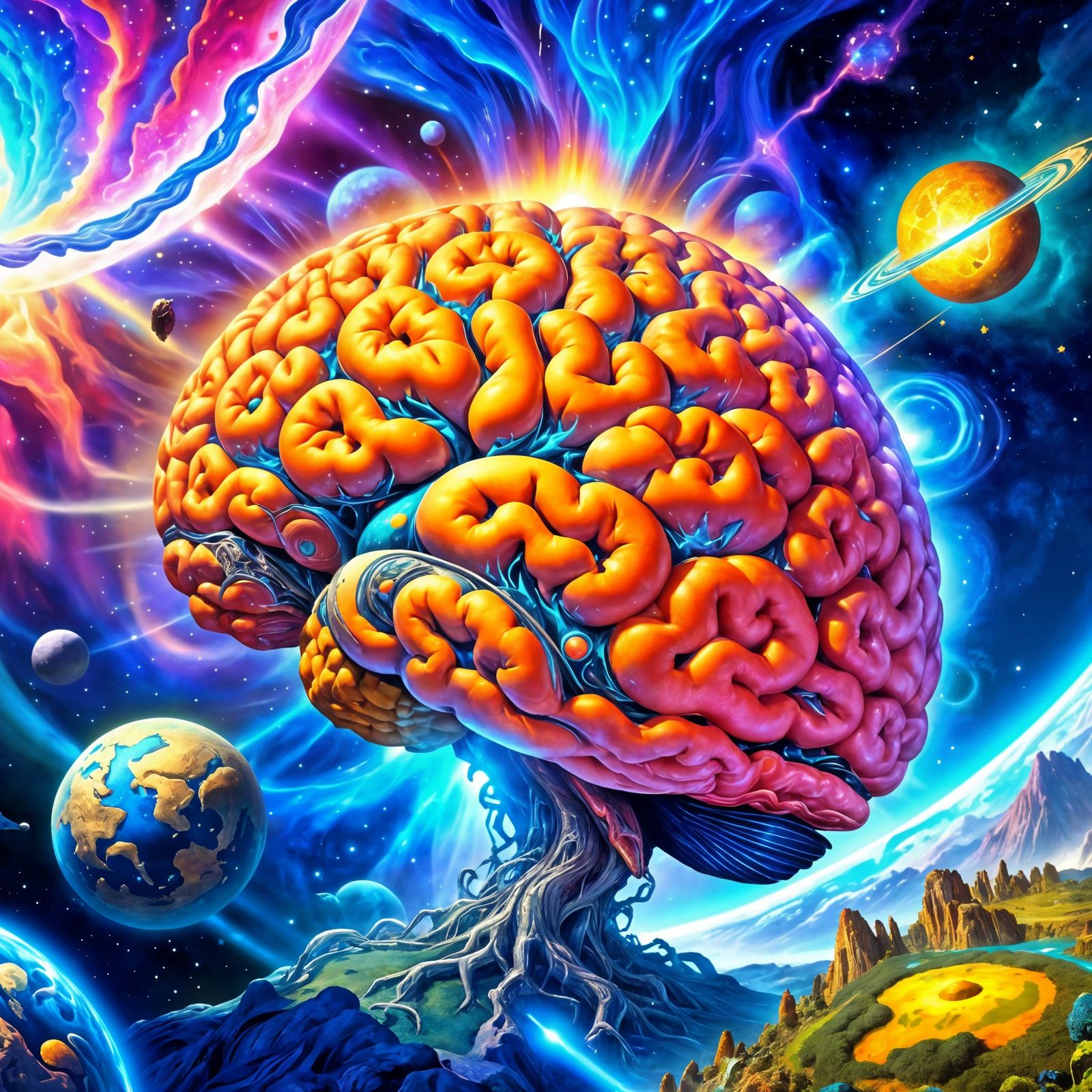 Ethereal Cosmic Brain in Celestial Hologram