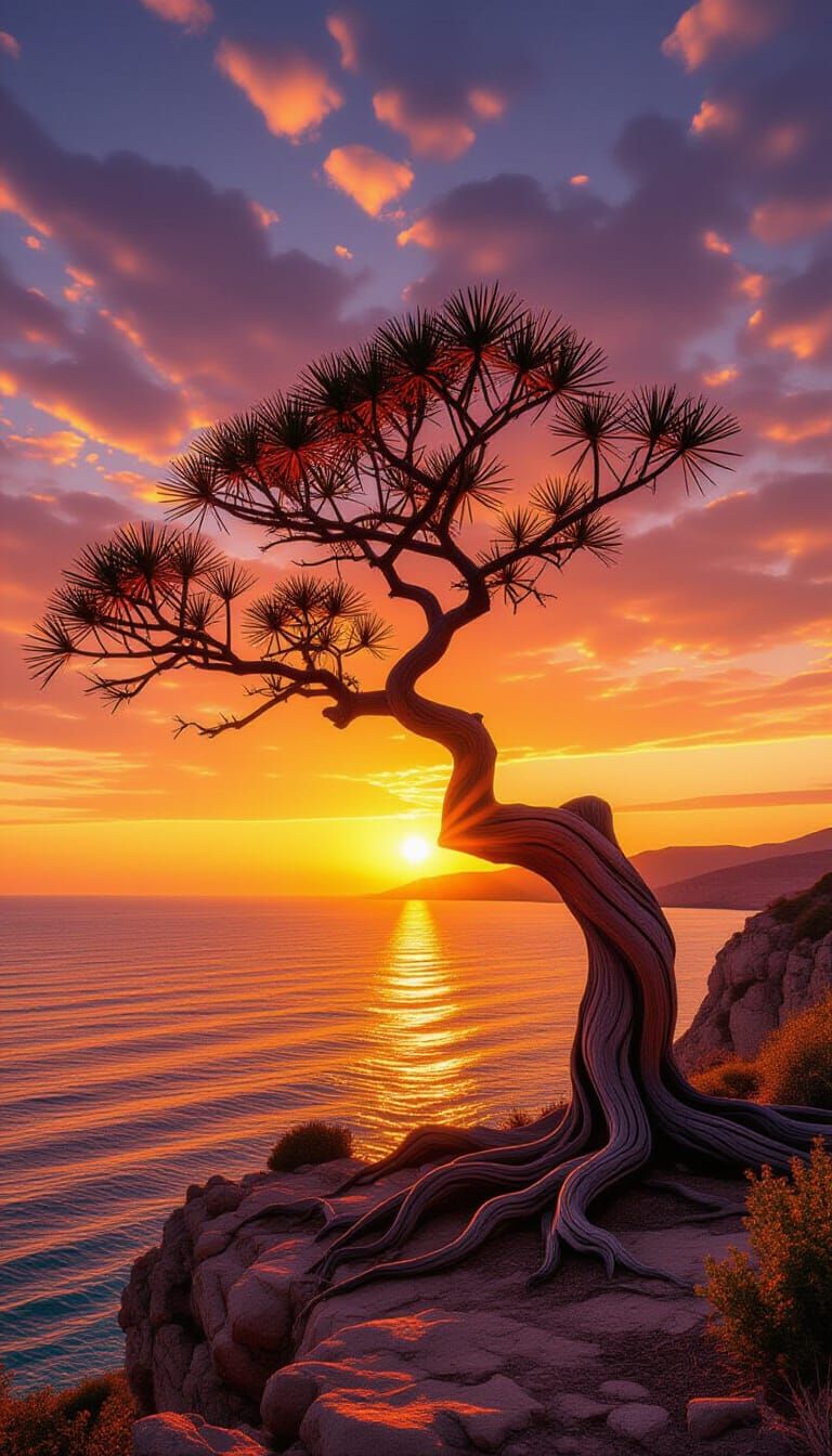 Dragon's Blood Tree on Cliff at Ethereal Sunset