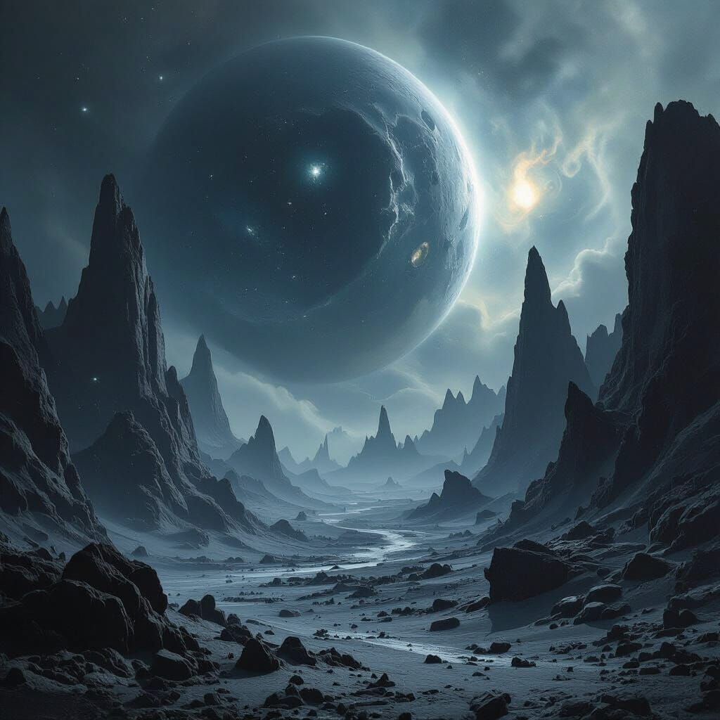 Sinister Alien Planet View in Cosmic Galactic Process