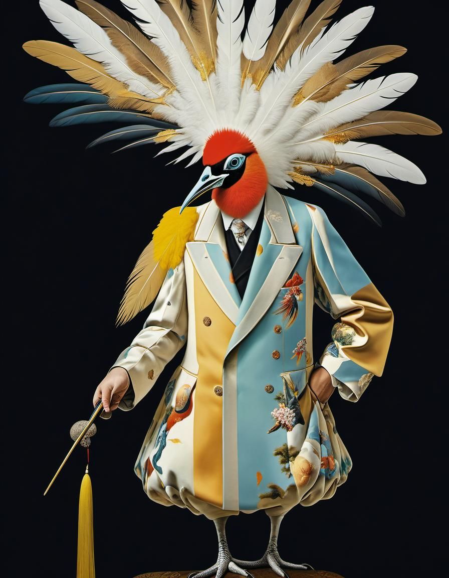 Surreal Renaissance Bird Plumage in CGI Realism