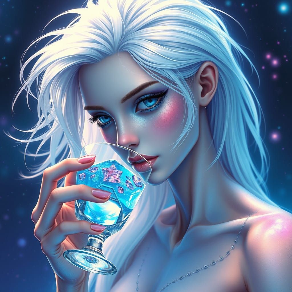 Ethereal Being with Iridescent Aura and Shimmering Skin