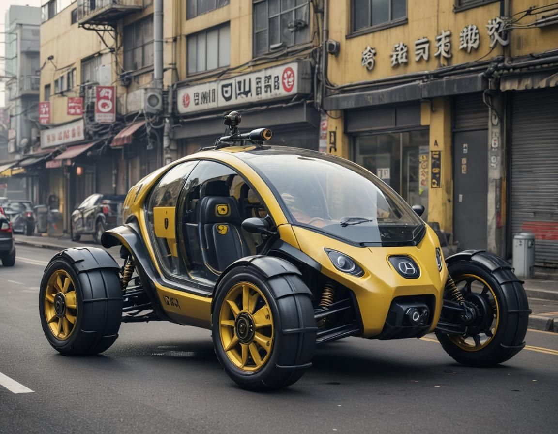 Futuristic Bubble Buggy in Cyberpunk Cityscape