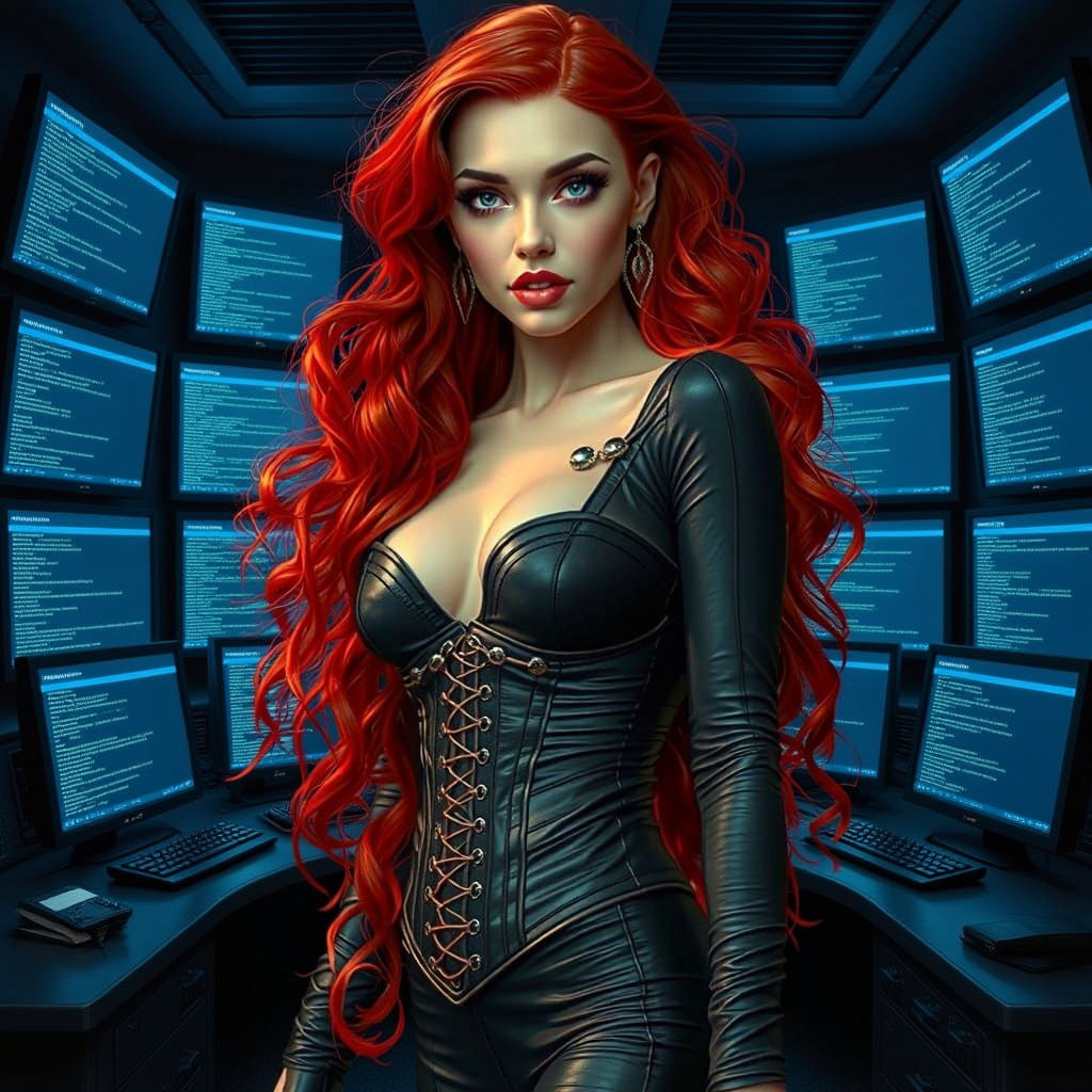 Vampiress in Cyberpunk Nerve Center