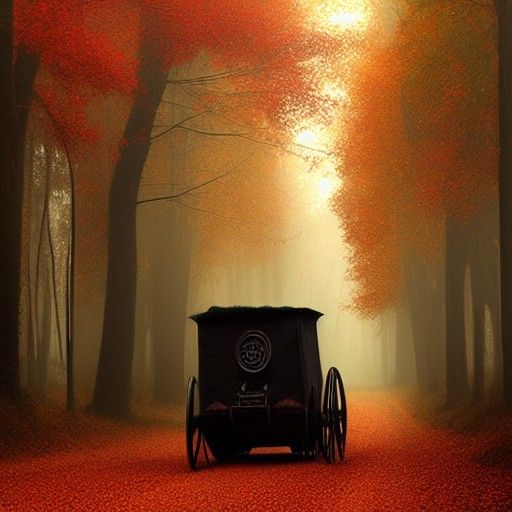 Medieval Hearse in Autumn Forest: Horror Scene