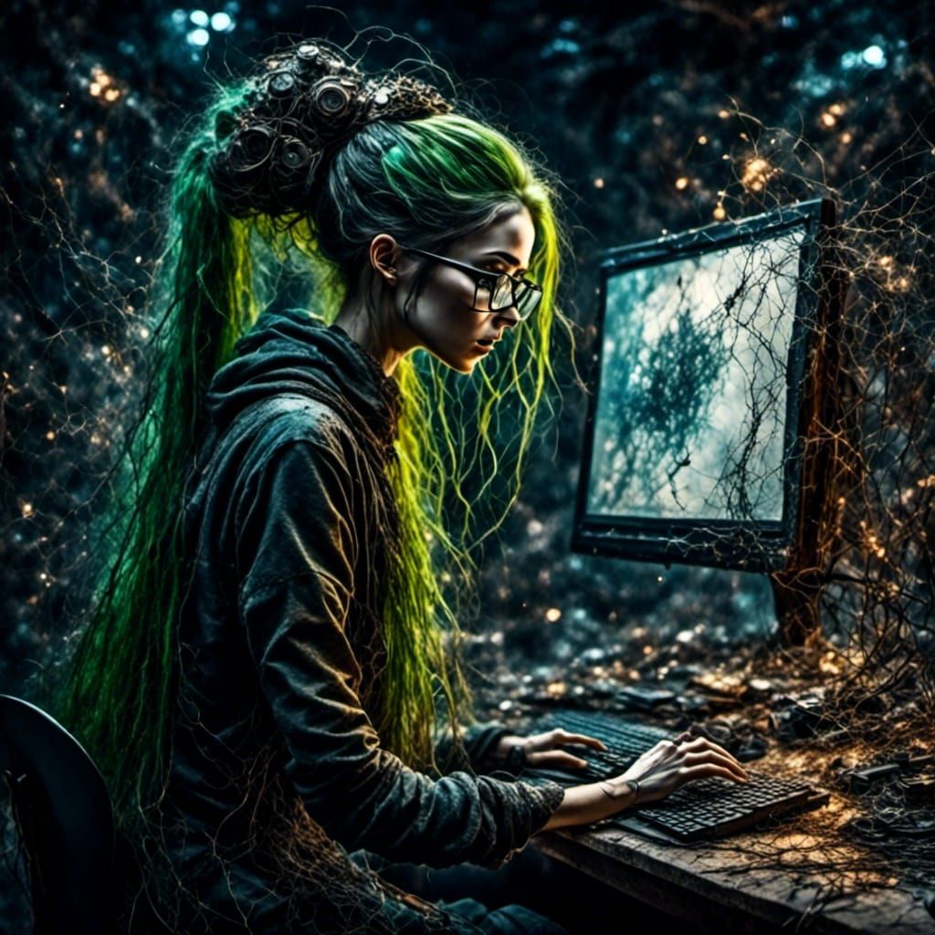 Cyberpunk Hacker Woman with Reflective Glasses