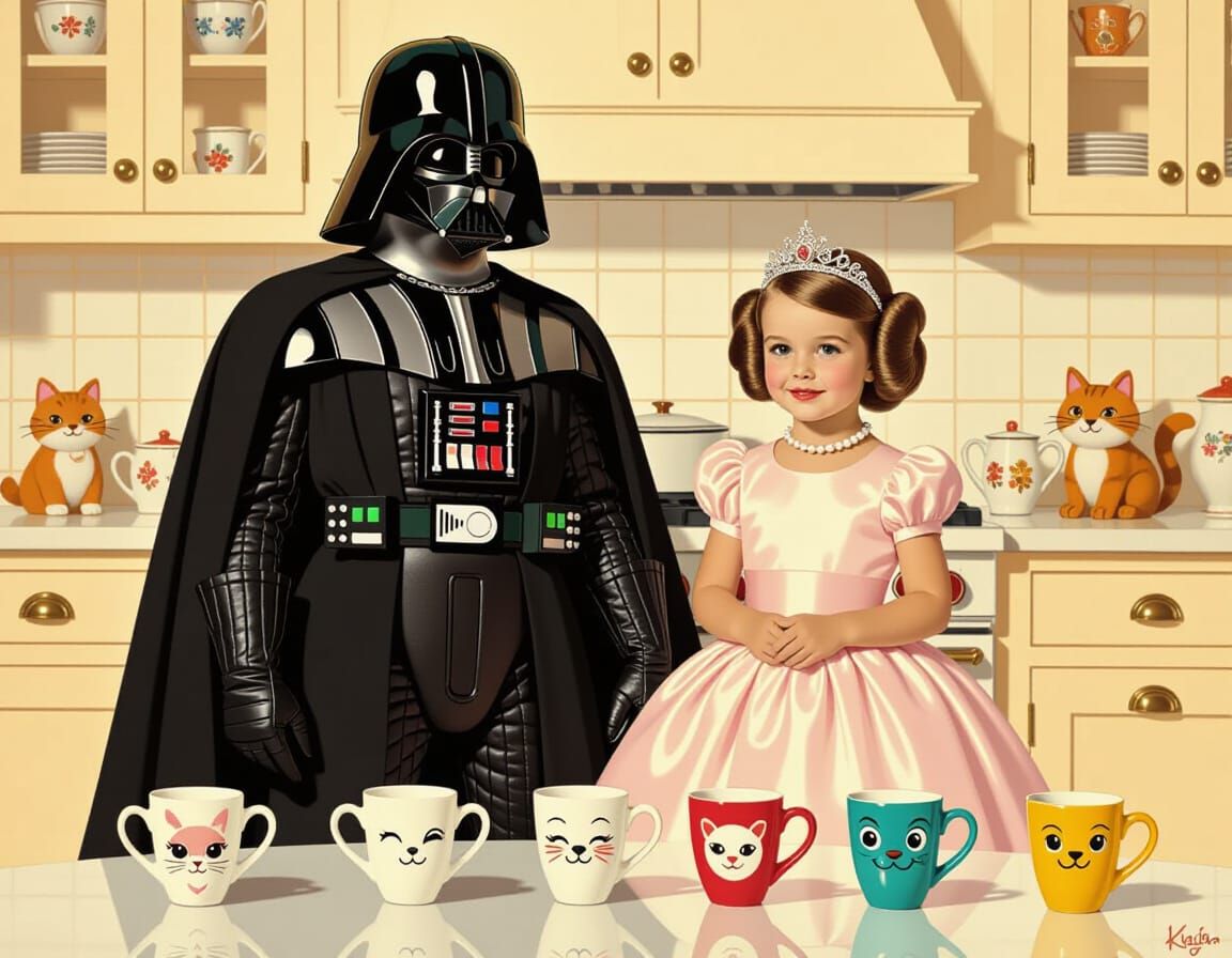 Darth Vader and Princess Leia in Retro Kitchen