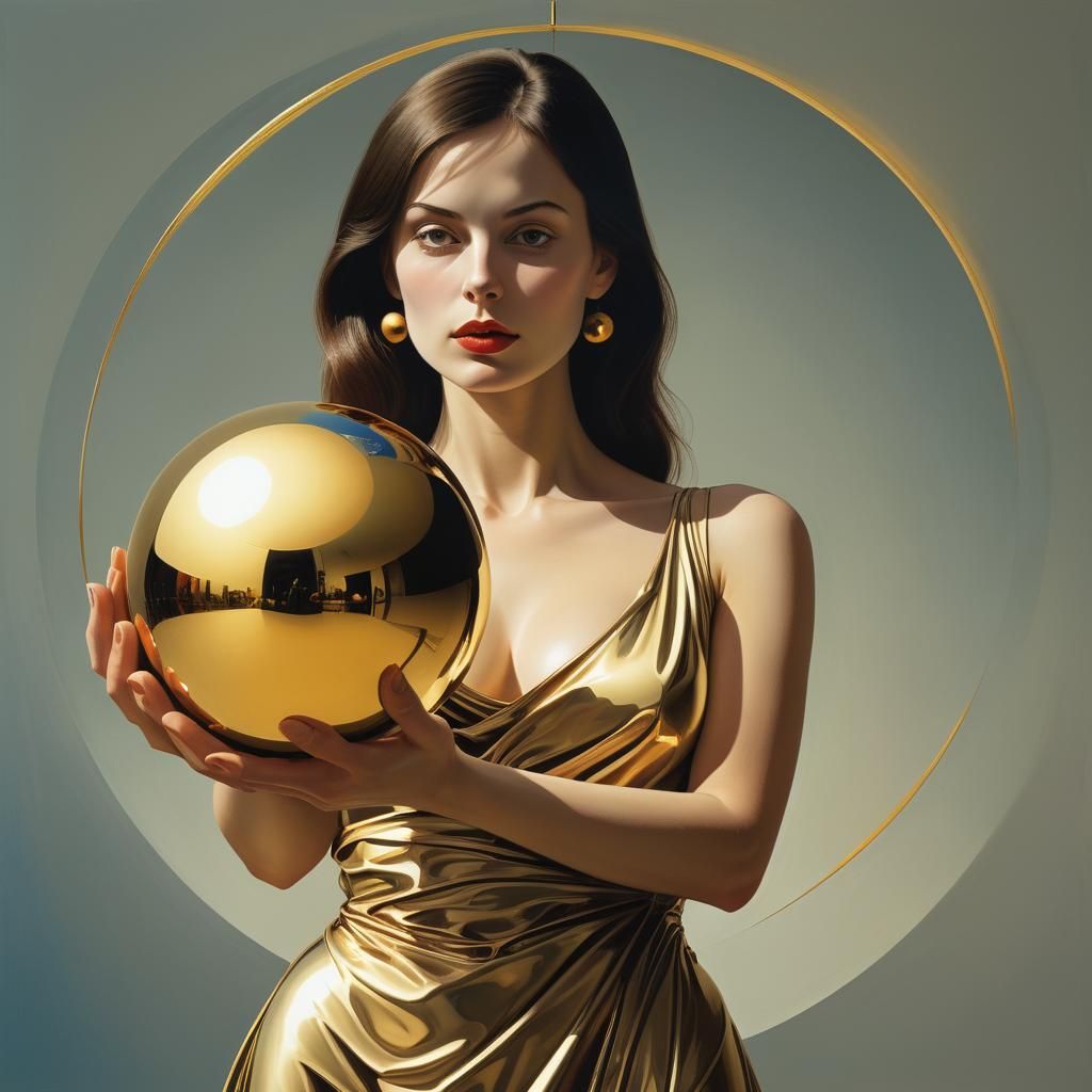 Surreal Woman with Golden Sphere Digital Art