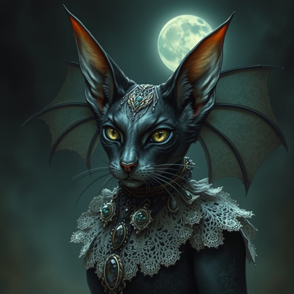 Gothic Feline Enchantress in Victorian Lace and Jewels