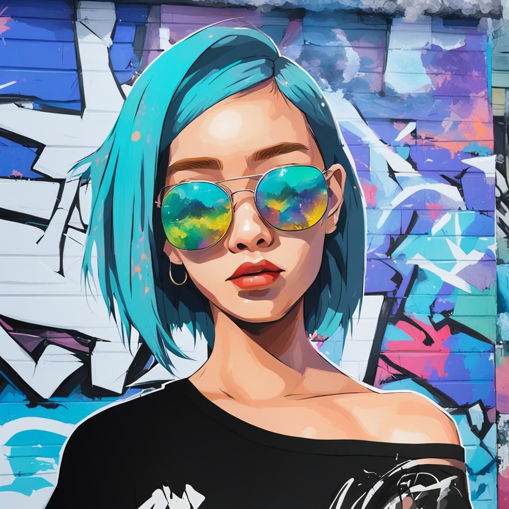 Activist in Front of Colorful Graffiti Art