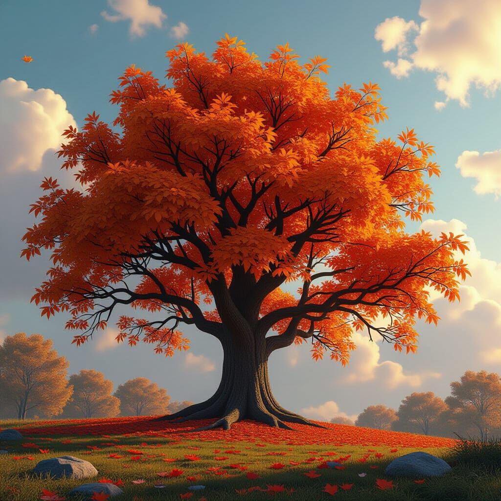 Autumn Tree with Fall Colors Concept Art