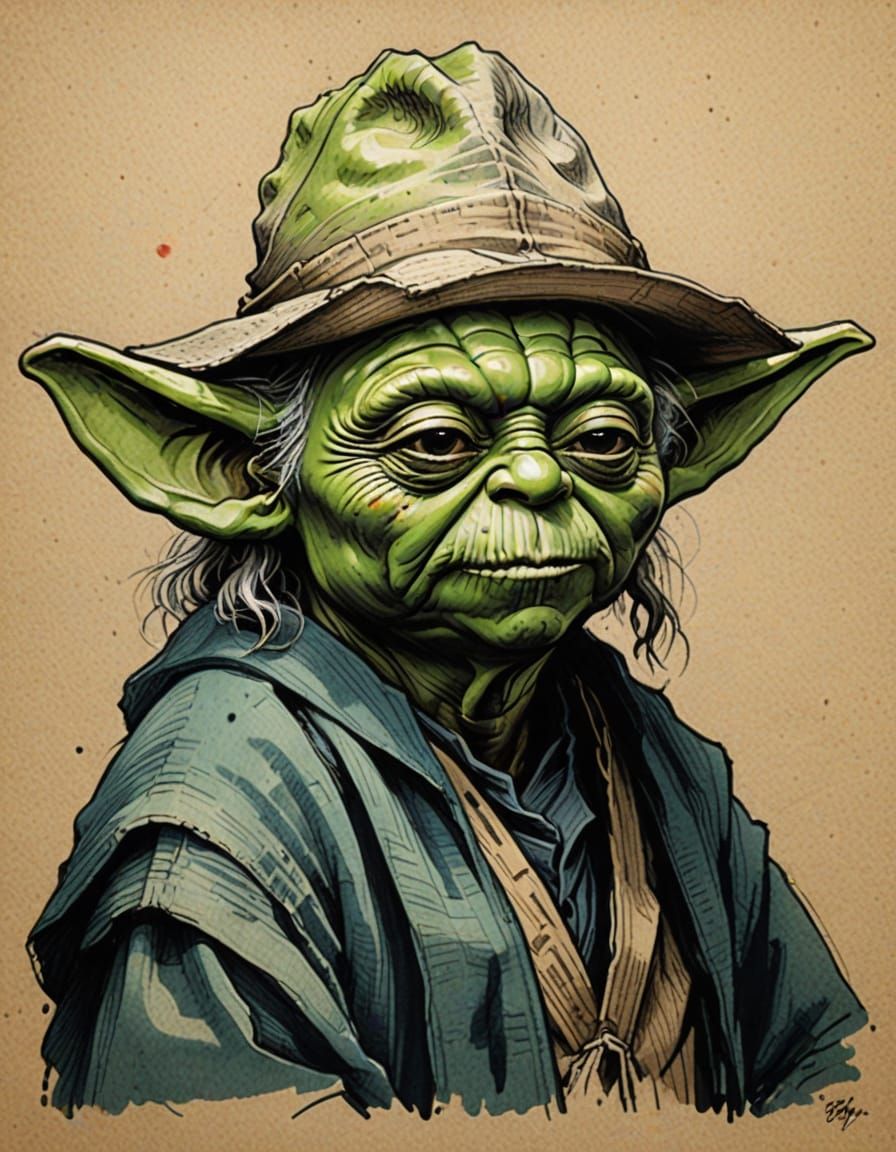 old Yoda in cowboy hat