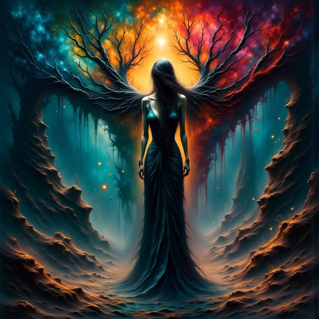 Ethereal Woman Between Dreamlike Surreal Realms