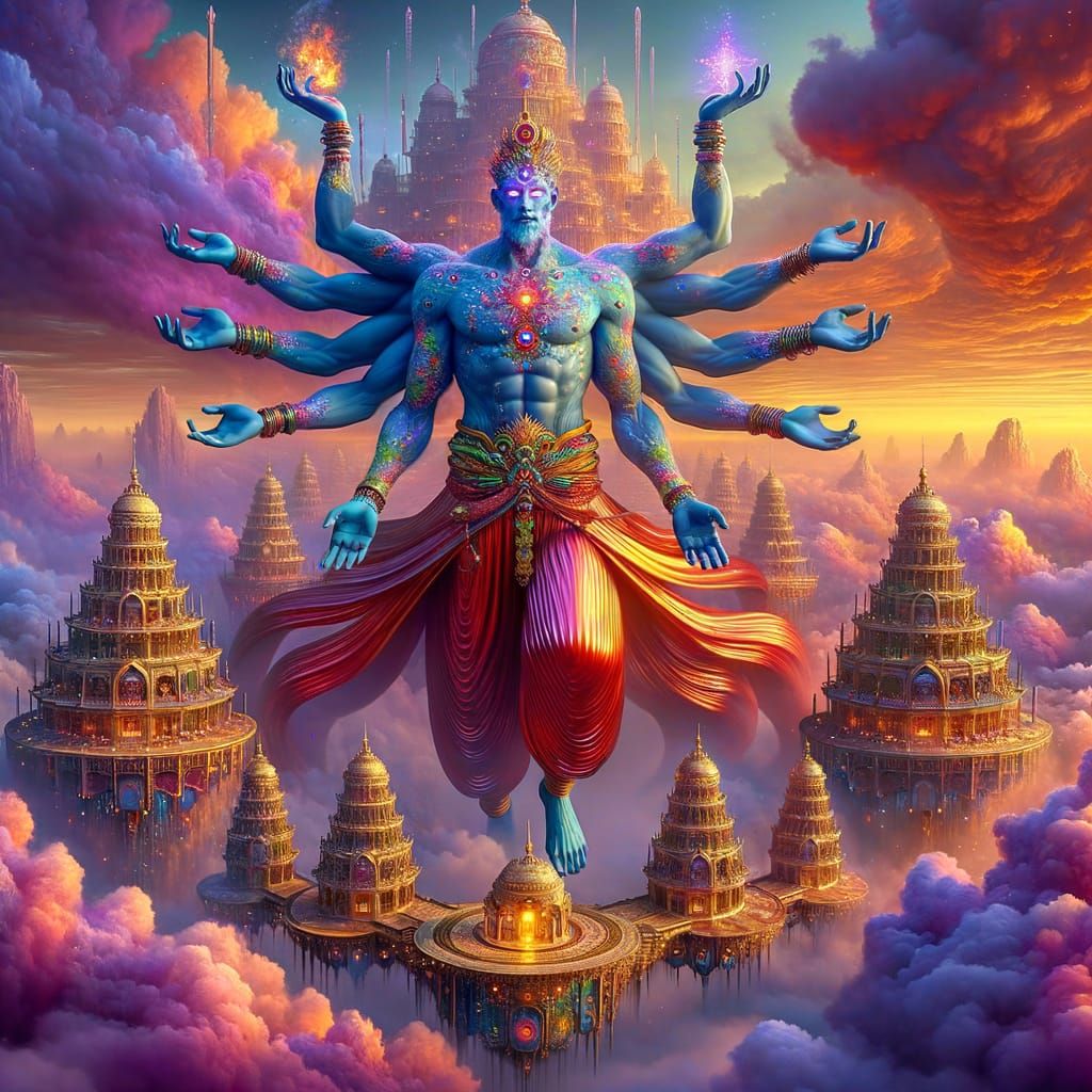 Surreal Fantasy: Blue God in Flying Palace, 8k