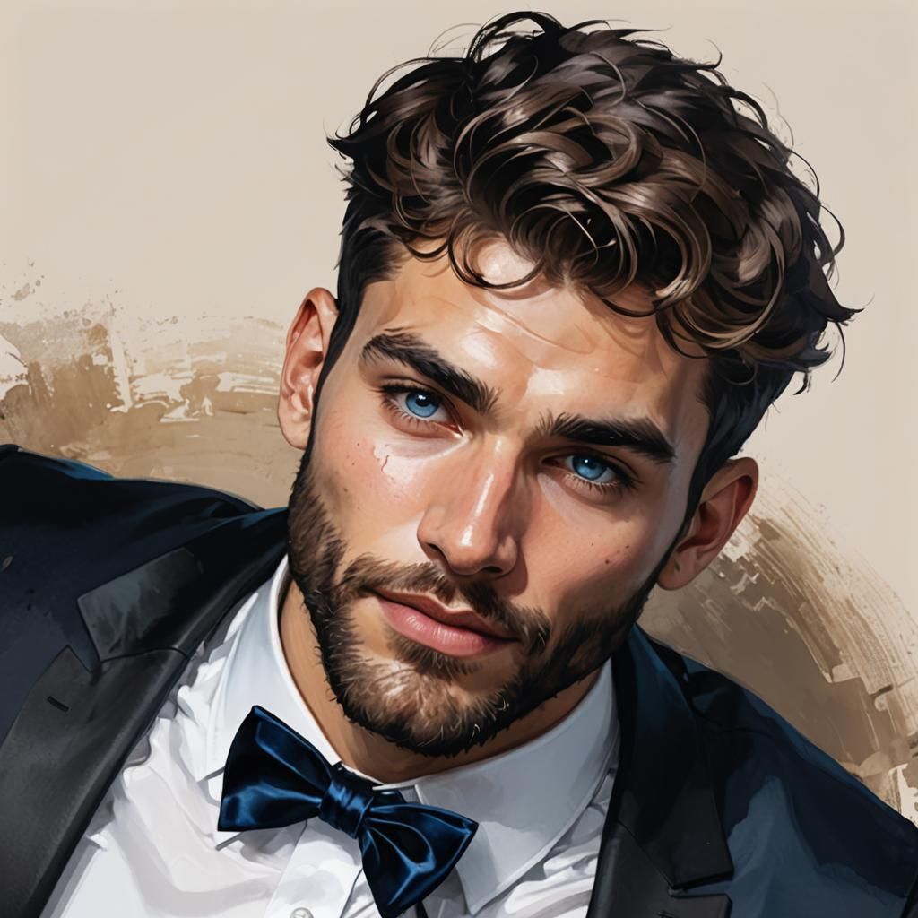 Handsome Man in Black Suit, Alcohol Ink Digital Art