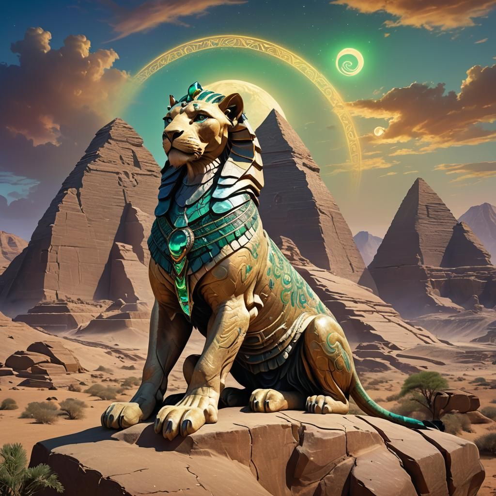Mystical Desert Hieracosphinx in Vibrant Oil Painting Style